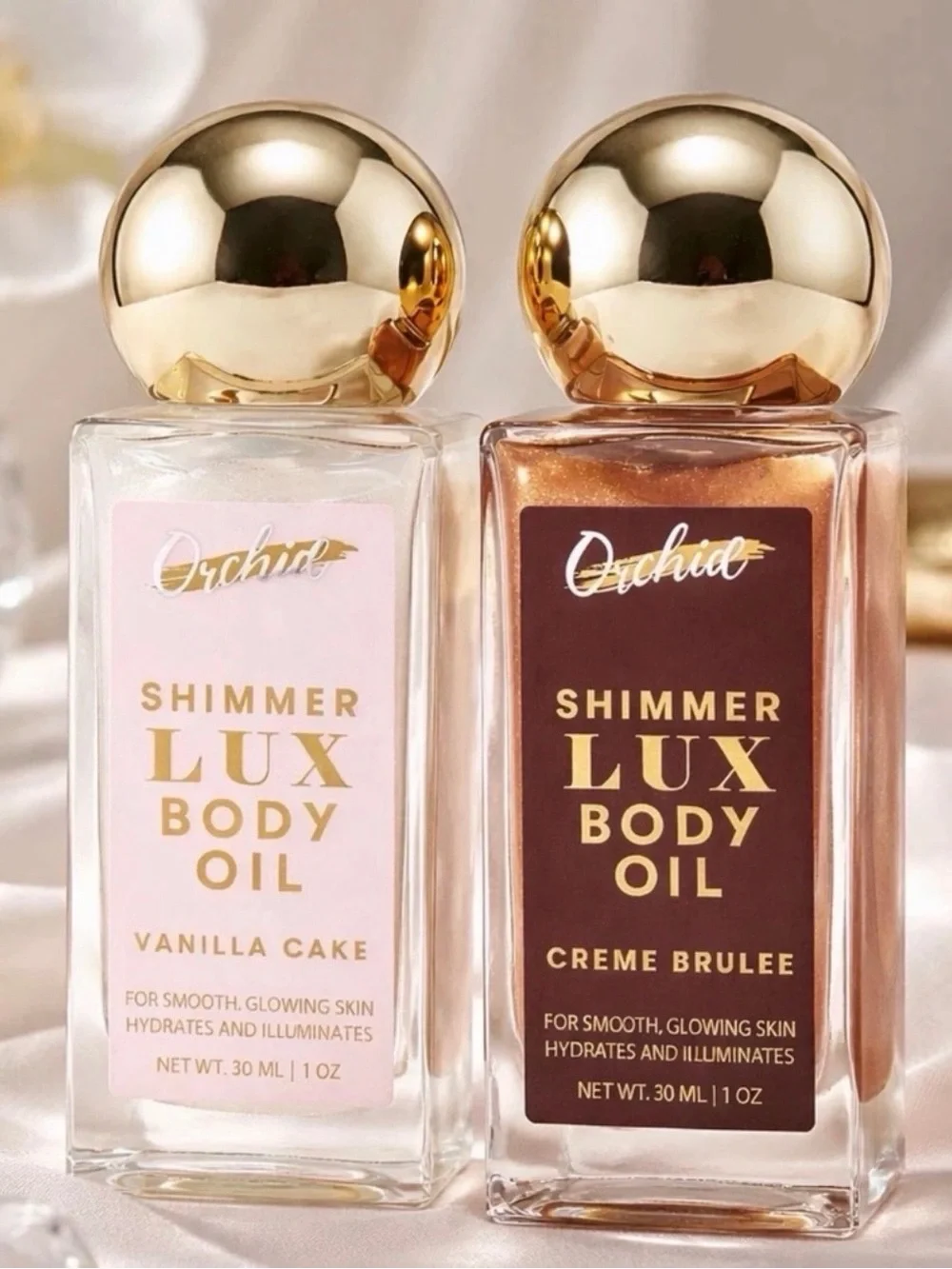 Orchid Shimmer Lux Body Oils — Vanilla Cake & Creme Brulee